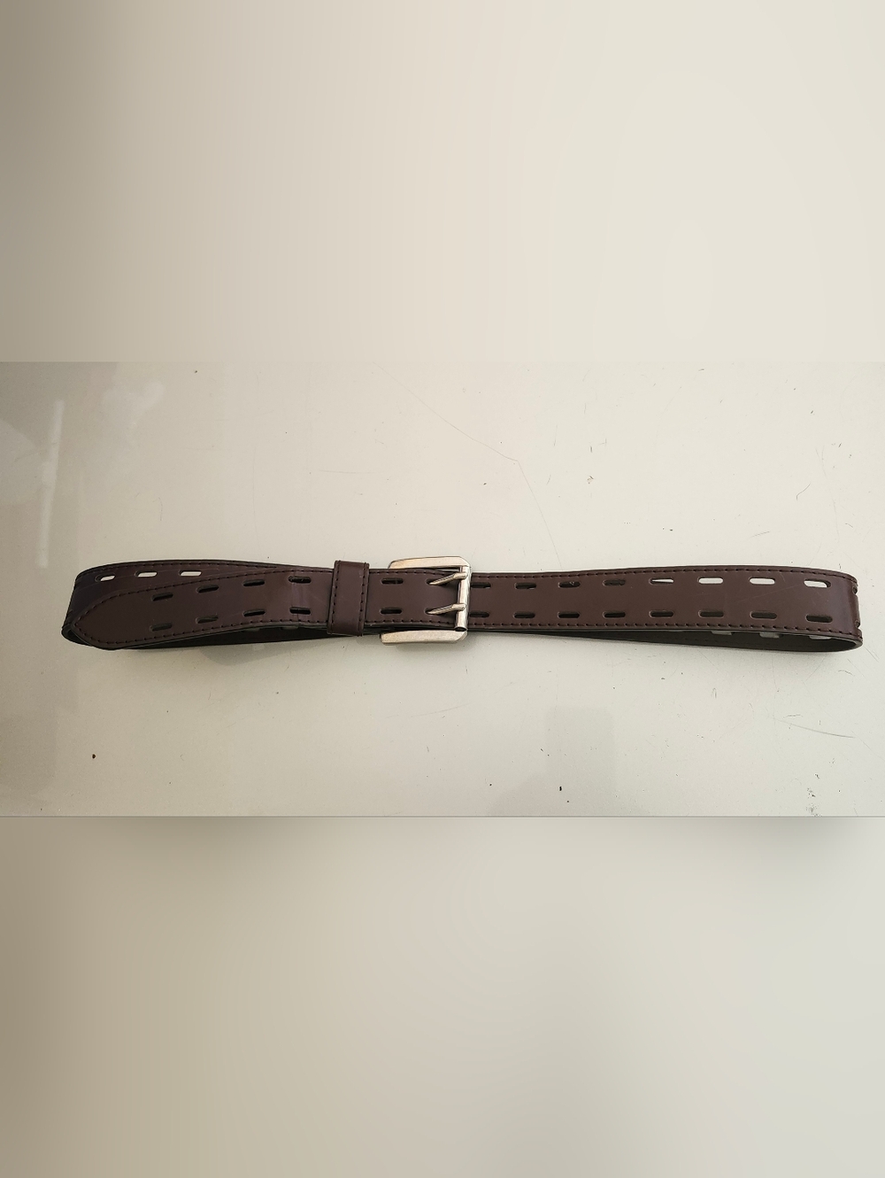 Brown Leather Casual Belt with Silver Buckle